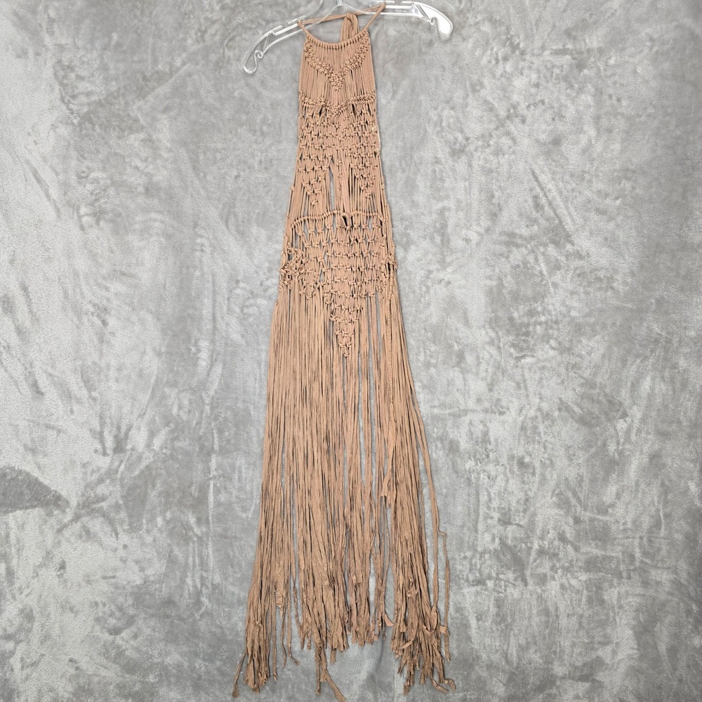 Love Sense Coverup Layer Dress Women S/M Tan Boho Fringe Halter Festival Macrame - Picture 8 of 12